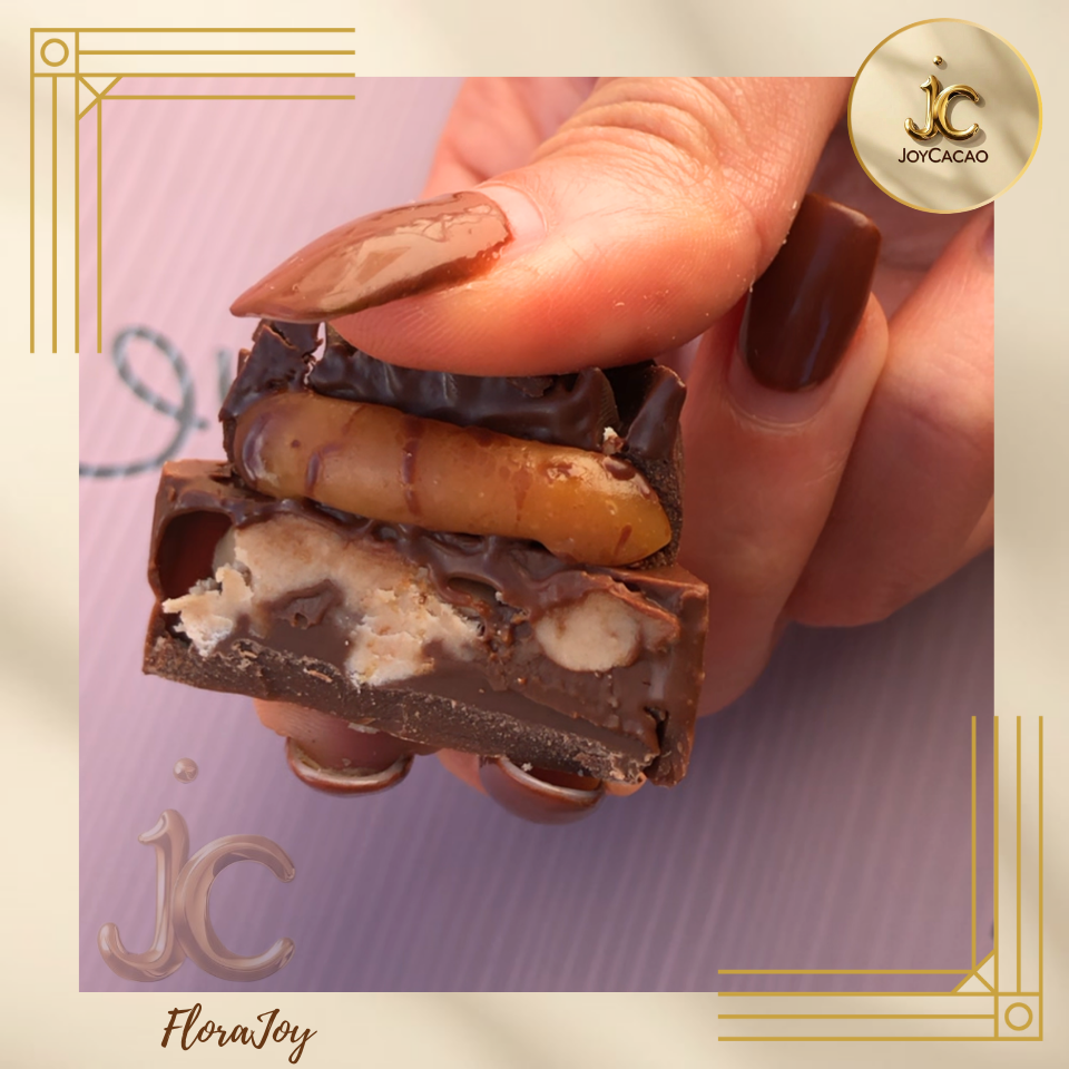 Flora Joy chocolat artisanal farci noisette, caramel ou fruits secs – fleur décorative JoyCacao