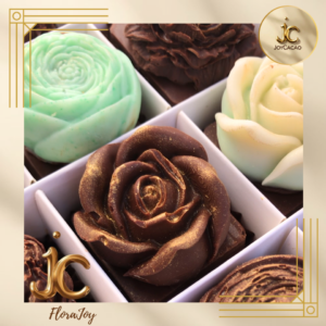 Flora Joy chocolat artisanal farci noisette, caramel ou fruits secs – fleur décorative JoyCacao